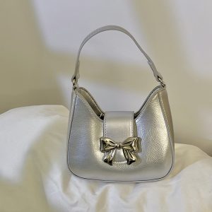 Exquisite Silver Bow Chain Handheld Crossbody Bag for Women - 2025 Niche Design Small Purse