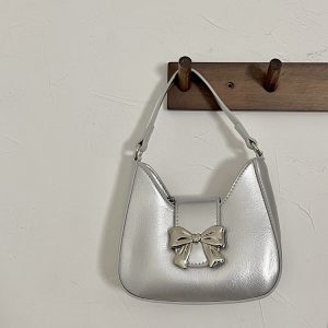 Exquisite Silver Bow Chain Handheld Crossbody Bag for Women - 2025 Niche Design Small Purse