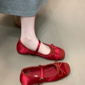 Fairy Style Bow Ballet Shoes for Women - Ocean One Shallow Mouth Design with Height Increase and One-Strap - New Model 2025