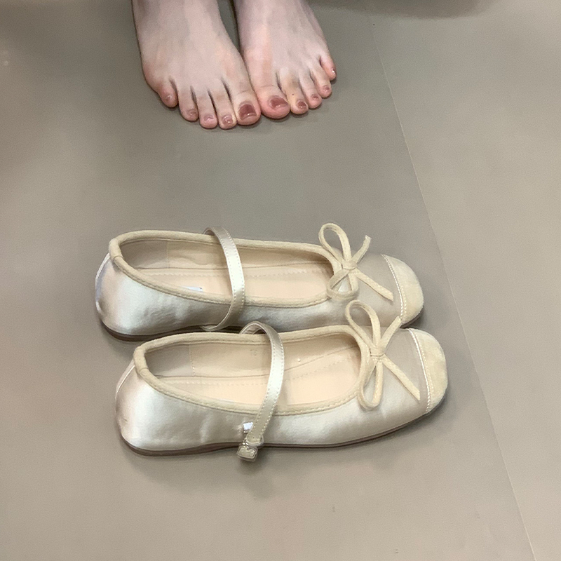 Fairy Style Bow Ballet Shoes for Women - Ocean One Shallow Mouth Design with Height Increase and One-Strap - New Model 2025
