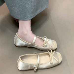 Fairy Style Bow Ballet Shoes for Women - Ocean One Shallow Mouth Design with Height Increase and One-Strap - New Model 2025