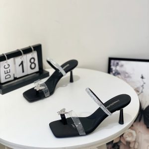 Fairy-Style Crystal Toe Post Sandals for Women - Summer 2025 Outdoor Fashion, Butterfly Thin Heel, Square Toe Flip-Flops