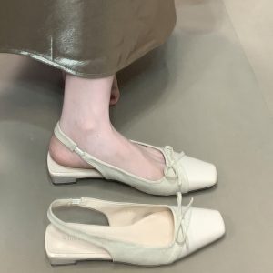 Fairy Style Ocean One Niche Matching Skirt Bag Head Sandals - Women's Backless Flats with Bow Splicing for Gentle Fashion