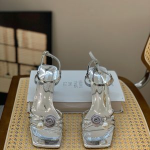 Fairy-Style Square-Toe High-Heeled Sandals with Pearl Detail for Women - 2025 Summer Versatile One-Strap Design