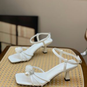 Fairy-Style Square-Toe High-Heeled Sandals with Pearl Detail for Women - 2025 Summer Versatile One-Strap Design
