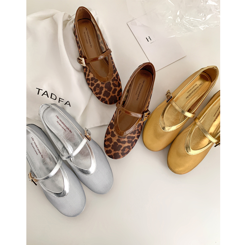 Fashionable Semi-Transparent Mesh Leopard Print One-Strap Ballet Flats for Women - Soft Mary Jane Style with Hidden Height