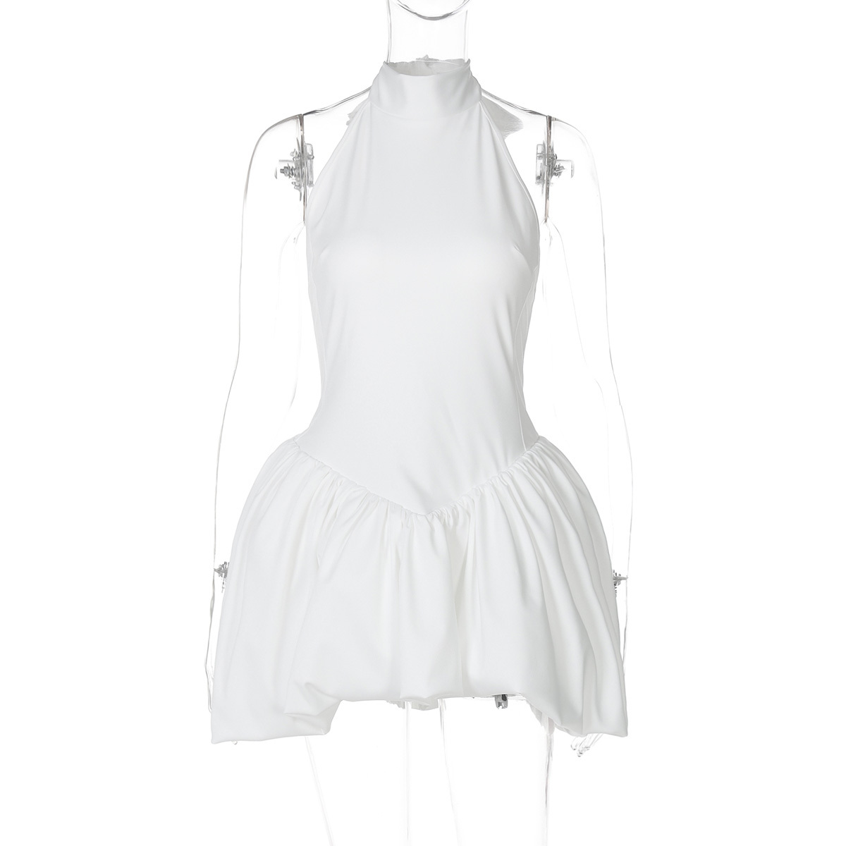 Feminine Open Back Tie-Back Sleeveless Dress with Fitted Puff Skirt - European American Instagram Style Fashion Dress