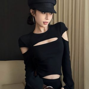Fitted Cropped Top for Women - K-Pop Inspired Jazz Dance Shirt with Niche Design for Music Festival Outfits