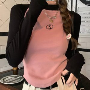 Fitted Long Sleeve T-Shirt for Women, Y2K Jazz Dance Top, K-Pop Music Festival Outfit, Spring Autumn Stylish Top