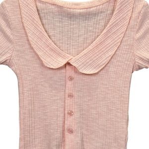 Fitted Short Pink T-Shirt for Women, Slim Fit, Short Sleeves, Summer Cardigan Top, Sweet and Sexy Style