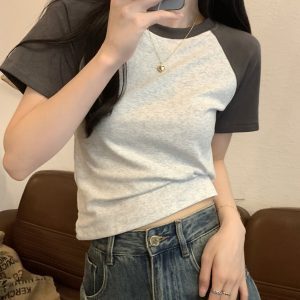 Fitted Short Sleeve T-shirt for Jazz Dance, K-pop Style, Sweet and Spicy Design, European and American Trendy Fashion