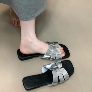 Flat Beach Sandals for Women - French Style One-Strap Slippers for Summer 2025, Casual Outdoor Wear, Commuting Footwear