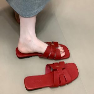 Flat Beach Sandals for Women - French Style One-Strap Slippers for Summer 2025, Casual Outdoor Wear, Commuting Footwear