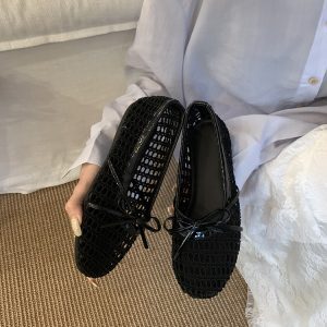 Flat French Mesh Silver Ballet Shoes for Women - Hollow Breathable Evening Footwear for Spring/Summer 2025