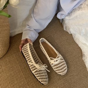 Flat French Mesh Silver Ballet Shoes for Women - Hollow Breathable Evening Footwear for Spring/Summer 2025