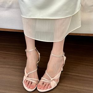 Flesh Pink High Heeled Sandals for Women - Summer Mesh Fairy Style, Elegant Footwear for Parties and Casual Outings