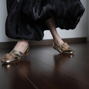 Floral Ballet Flats for Women - Soft Sole, Shallow Mouth Design, Golden All-Season Shoes, Spring Style, Elegant Footwear