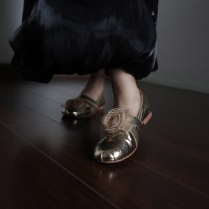 Floral Ballet Flats for Women - Soft Sole, Shallow Mouth Design, Golden All-Season Shoes, Spring Style, Elegant Footwear