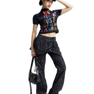 Floral Black Flared Pants - Women's 90s Inspired Skirted Trousers for Trendy Y2K Style
