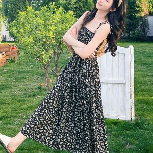 Floral Camisole Dress and Relaxed Cardigan Set for Women - Summer Vacation Chiffon Long Skirt Outfit, Trendy and Stylish