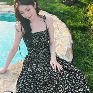 Floral Camisole Dress and Relaxed Cardigan Set for Women - Summer Vacation Chiffon Long Skirt Outfit, Trendy and Stylish