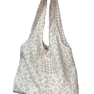 Floral Check Canvas Tote Bag - Fairy-Inspired Artistic College Style, Large Capacity Underarm and Handheld Shoulder Bag