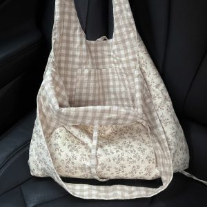 Floral Check Canvas Tote Bag - Fairy-Inspired Artistic College Style, Large Capacity Underarm and Handheld Shoulder Bag