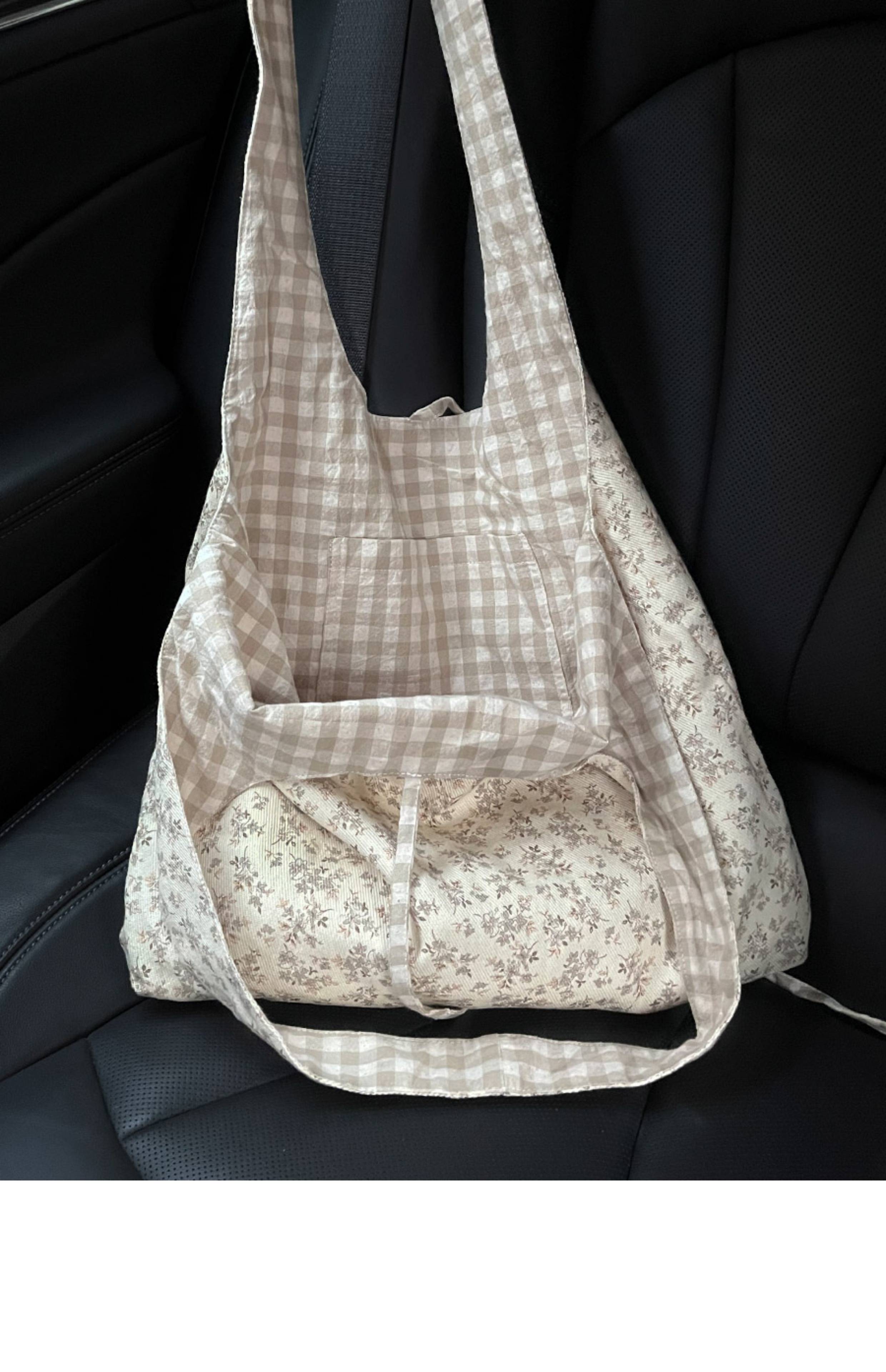 Floral Check Canvas Tote Bag - Fairy-Inspired Artistic College Style, Large Capacity Underarm and Handheld Shoulder Bag