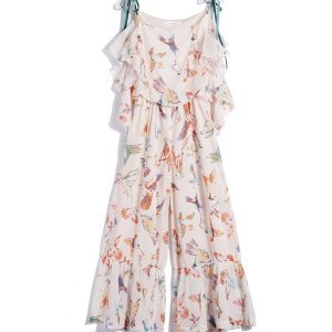 Floral Chiffon Spaghetti Strap Jumpsuit for Women - Summer 2025 Beach Vacation Outfit with Wide-Leg Pants