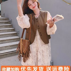 Floral Dress Vest Outfit for Women - High-End Spring Autumn Fashion 2025, Trendy Floral Layering, Elegant Look