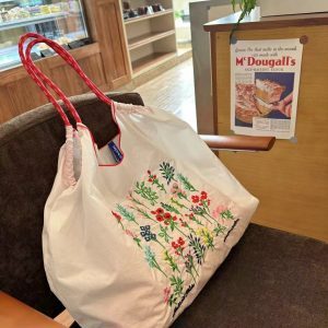 Floral Embroidered Canvas Tote Bag - Large Capacity Eco-Friendly Commuter Shoulder Crossbody Handbag for Students