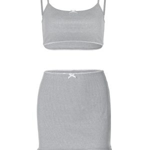 Floral Fashion Set for Women - Sexy Short Camisole and Elastic Lace Half Skirt, European American Instagram Style, Y2K Trend