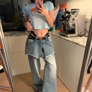 Floral Gradient Round Neck Cropped T-Shirt for Women, Slim Fit, Short Sleeve, American Style, Trendy Y2K Fashion