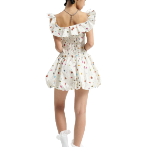 Floral Off-Shoulder Puff Dress - 90s Inspired Summer Style, Perfect for Casual Outings and Parties