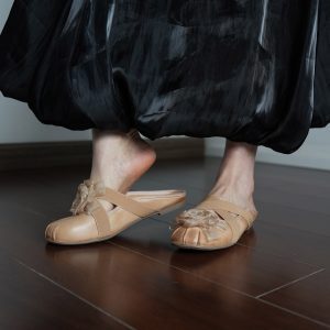 Floral Open-Toe Slippers for Women - Summer Low-Heeled Ballet Shoes, Comfortable Cool Sandals for Vacation Style