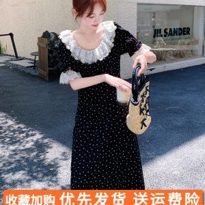 Floral Patchwork Lace Trim French-Style Waist-Cinching Long Dress for Women - Summer 2025 Ankle-Length Fashion