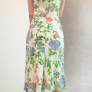 Floral Print Off-The-Shoulder Tulle Midi Dress with Ruffles - French Countryside Style Camisole for Women, Perfect for Summer Events