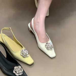 Floral Rhinestone Open-Toe Sandals, Backless Flats with Low Heels, Square Toes, Fairy Style, Summer Fashion, Boho Chic