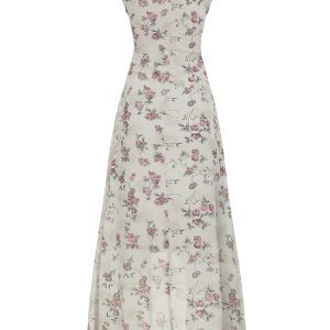 Floral Ruffled Neck Vest Dress for Vacation, Waist-Cinching and Slimming Sheer Irregular Skirt, Perfect for Summer and Y2K Style