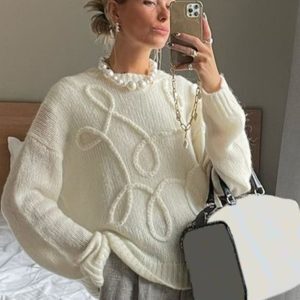 Floral Sheer Long Sleeve Knitted Sweater - Versatile Round Neck Mid-Length Top for Women - Autumn Fashion Essential