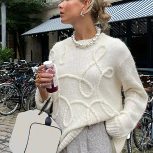 Floral Sheer Long Sleeve Knitted Sweater - Versatile Round Neck Mid-Length Top for Women - Autumn Fashion Essential