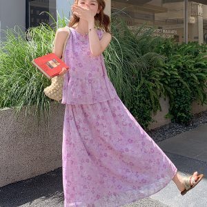Floral Sleeveless Vest and Skirt Set for Women - Trendy Summer Two-Piece Outfit for Vacation, Y2K Style
