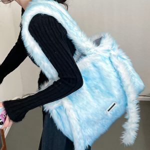 Fluffy Plush Tote Bag for Women - Large Capacity Fall Winter Commuter Bag, Cute and Versatile Fuzzy Design