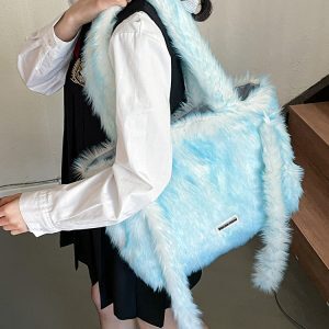 Fluffy Plush Tote Bag for Women - Large Capacity Fall Winter Commuter Bag, Cute and Versatile Fuzzy Design
