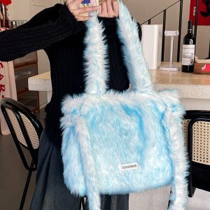 Fluffy Plush Tote Bag for Women - Large Capacity Fall Winter Commuter Bag, Cute and Versatile Fuzzy Design