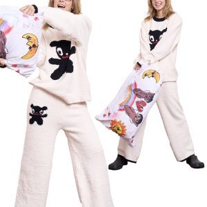 Fluffy Warm Little Black Bear Pajama Set - Cozy Loungewear for Comfort Lovers - Perfect for Relaxing Nights