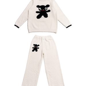 Fluffy Warm Little Black Bear Pajama Set - Cozy Loungewear for Comfort Lovers - Perfect for Relaxing Nights