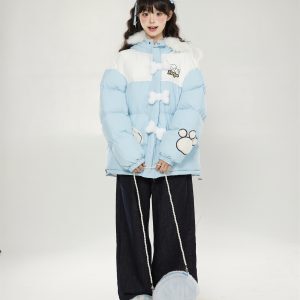 Fluffy Yellow Spliced Fur-Collared Hooded Cotton Coat for Women - Winter Korean Style Cute Trendy Jacket