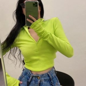 Fluorescent Green Spicy Girl Short Top for Women - European American Style Tight Jazz Stage Performance Outfit