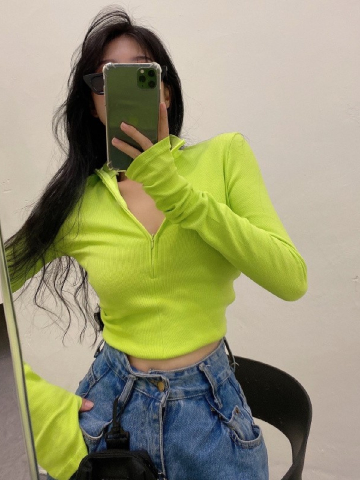 Fluorescent Green Spicy Girl Short Top for Women - European American Style Tight Jazz Stage Performance Outfit